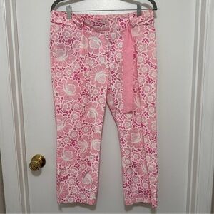 Lilly Pulitzer Pink Floral Pants with Tie Belt Women’s